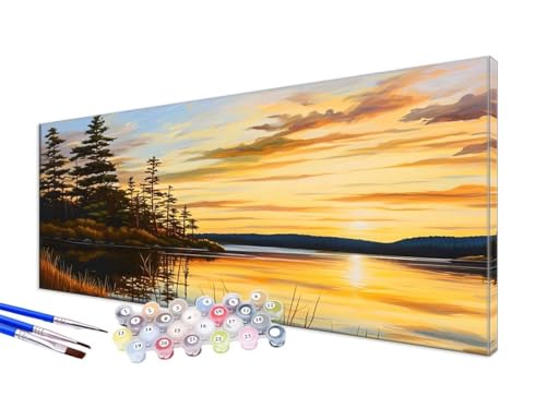 Malen Nach Zahlen Erwachsene Landschaft Malen Nach Zahlen Sonnenaufgang DIY Handgemalt Ölgemälde Kit Paint by Numbers Bastelset mit Pinseln und Acrylfarbe,Deko Wohnzimmer,Ohne Rahmen 100x220cm JC-31 von Jinycoon