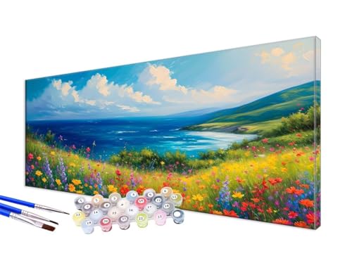 Malen Nach Zahlen Erwachsene Meer Malen Nach Zahlen Gänseblümchen DIY Handgemalt Ölgemälde Kit Paint by Numbers Bastelset mit 3 - Pinseln und Acrylfarbe, Deko Wohnzimmer, Ohne Rahmen 30x60cm JC-19 von Jinycoon