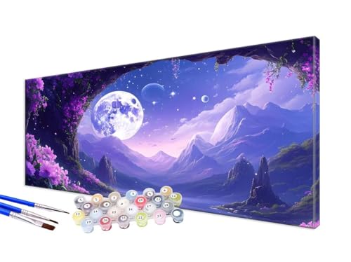 Malen Nach Zahlen Erwachsene Mond Malen Nach Zahlen Brücke DIY Handgemalt Ölgemälde Kit Paint by Numbers Bastelset mit 3 - Pinseln und Acrylfarbe, Deko Wohnzimmer, Geschenk, Ohne Rahmen 20x40cm JC-23 von Jinycoon