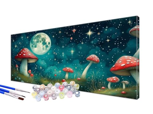 Malen Nach Zahlen Erwachsene Mond Malen Nach Zahlen Pilz DIY Handgemalt Ölgemälde Kit Paint by Numbers Bastelset mit 3 - Pinseln und Acrylfarbe, Deko Wohnzimmer, Geschenk, Ohne Rahmen 100x200cm JC-119 von Jinycoon