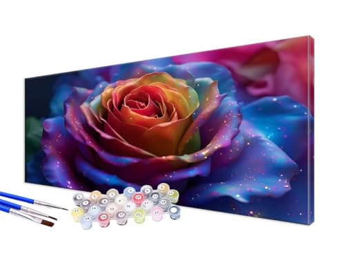 Malen Nach Zahlen Erwachsene Rose Malen Nach Zahlen Bunt DIY Handgemalt Ölgemälde Kit Paint by Numbers Bastelset mit 3 - Pinseln und Acrylfarbe, Deko Wohnzimmer, Geschenk, Ohne Rahmen 100x200cm JC-569 von Jinycoon