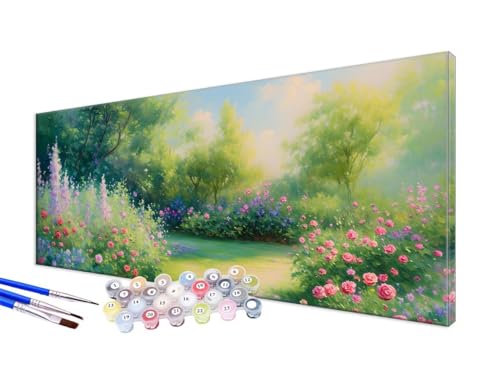 Malen Nach Zahlen Erwachsene Rose Malen Nach Zahlen Garten DIY Handgemalt Ölgemälde Kit Paint by Numbers Bastelset mit 3 - Pinseln und Acrylfarbe,Deko Wohnzimmer,Geschenk,Ohne Rahmen 100x200cm JC-685 von Jinycoon