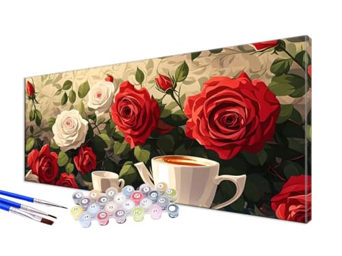 Malen Nach Zahlen Erwachsene Rose Malen Nach Zahlen Pflanzen (1) DIY Handgemalt Ölgemälde Kit Paint by Numbers Bastelset mit 3 - Pinseln und Acrylfarbe,Deko Wohnzimmer,Ohne Rahmen 50x100cm JC-633 von Jinycoon