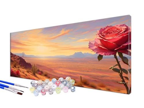 Malen Nach Zahlen Erwachsene Rose Malen Nach Zahlen Wüste DIY Handgemalt Ölgemälde Kit Paint by Numbers Bastelset mit 3 - Pinseln und Acrylfarbe, Deko Wohnzimmer, Geschenk, Ohne Rahmen 20x40cm JC-793 von Jinycoon