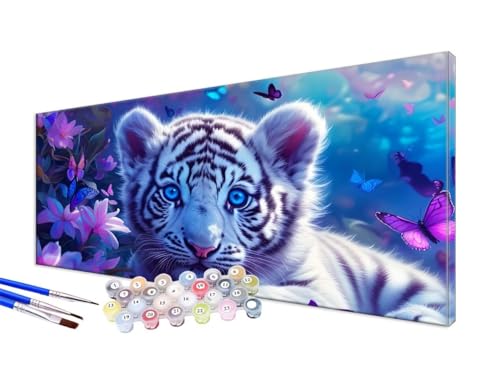 Malen Nach Zahlen Erwachsene Schmetterling Malen Nach Zahlen Tiger DIY Handgemalt Ölgemälde Kit Paint by Numbers Bastelset mit 3 - Pinseln und Acrylfarbe,Deko Wohnzimmer,Ohne Rahmen 100x220cm JC-563 von Jinycoon