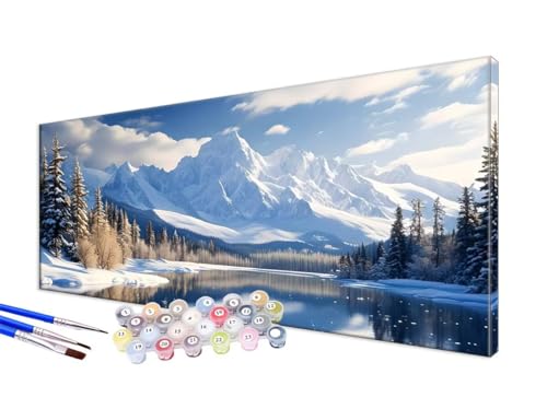 Malen Nach Zahlen Erwachsene Schneeberg Malen Nach Zahlen Baum DIY Handgemalt Ölgemälde Kit Paint by Numbers Bastelset mit 3 - Pinseln und Acrylfarbe, Deko Wohnzimmer, Ohne Rahmen 100x200cm JC-611 von Jinycoon