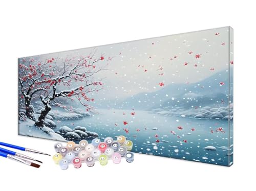 Malen Nach Zahlen Erwachsene Schneeszene Malen Nach Zahlen Blütenblatt DIY Handgemalt Ölgemälde Kit Paint by Numbers Bastelset mit 3 - Pinseln und Acrylfarbe,Deko Wohnzimmer,Ohne Rahmen 40x80cm JC-659 von Jinycoon