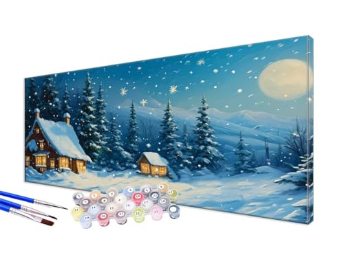 Malen Nach Zahlen Erwachsene Schneeszene Malen Nach Zahlen Weihnachten DIY Handgemalt Ölgemälde Kit Paint by Numbers Bastelset mit 3 - Pinseln und Acrylfarbe,Deko Wohnzimmer,Ohne Rahmen 30x60cm JC-553 von Jinycoon