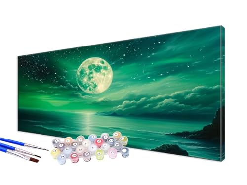 Malen Nach Zahlen Erwachsene See Malen Nach Zahlen Mond DIY Handgemalt Ölgemälde Kit Paint by Numbers Bastelset mit 3 - Pinseln und Acrylfarbe, Deko Wohnzimmer, Geschenk, Ohne Rahmen 100x200cm JC-585 von Jinycoon