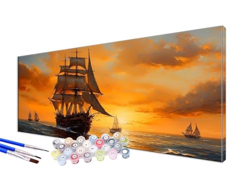 Malen Nach Zahlen Erwachsene Segelboot Malen Nach Zahlen Meer DIY Handgemalt Ölgemälde Kit Paint by Numbers Bastelset mit Pinseln und Acrylfarbe,Deko Wohnzimmer,Geschenk,Ohne Rahmen 100x220cm JC-87 von Jinycoon