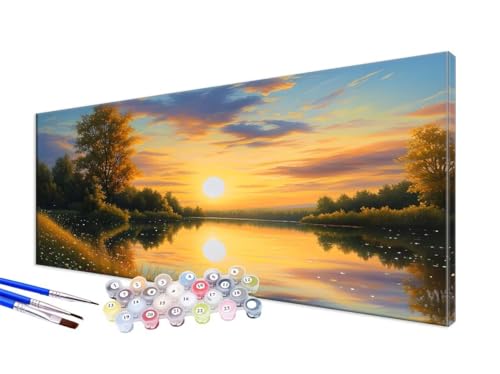 Malen Nach Zahlen Erwachsene Sonnenaufgang Malen Nach Zahlen Blume DIY Handgemalt Ölgemälde Kit Paint by Numbers Bastelset mit 3 - Pinseln und Acrylfarbe,Deko Wohnzimmer,Ohne Rahmen 100x200cm JC-361 von Jinycoon