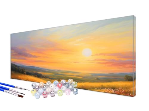 Malen Nach Zahlen Erwachsene Sonnenaufgang Malen Nach Zahlen Landschaft (1) DIY Handgemalt Ölgemälde Kit Paint by Numbers mit Pinseln und Acrylfarbe, Deko Wohnzimmer, Ohne Rahmen 100x200cm JC-689 von Jinycoon