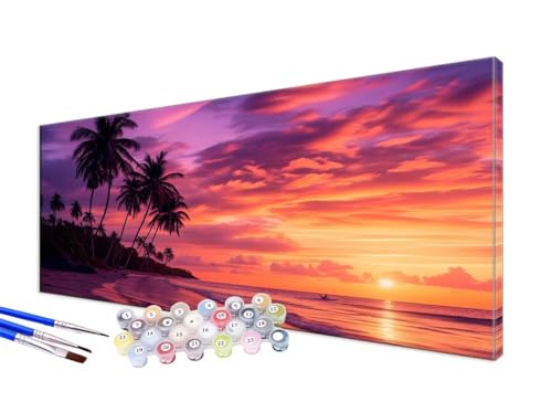 Malen Nach Zahlen Erwachsene Sonnenaufgang Malen Nach Zahlen Strand DIY Handgemalt Ölgemälde Kit Paint by Numbers Bastelset mit 3 - Pinseln und Acrylfarbe,Deko Wohnzimmer,Ohne Rahmen 100x200cm JC-577 von Jinycoon