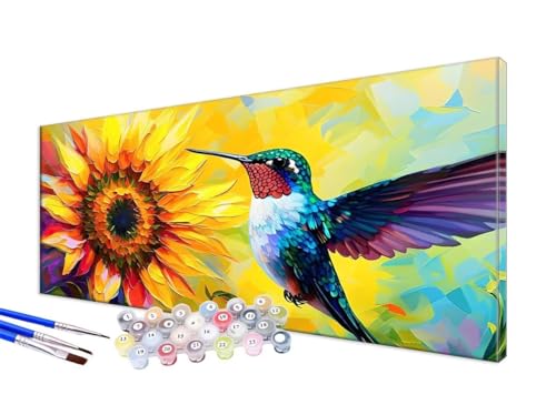 Malen Nach Zahlen Erwachsene Sonnenblume Malen Nach Zahlen Papagei DIY Handgemalt Ölgemälde Kit Paint by Numbers Bastelset mit 3 - Pinseln und Acrylfarbe,Deko Wohnzimmer,Ohne Rahmen 100x200cm JC-465 von Jinycoon