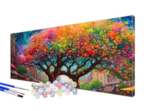 Malen Nach Zahlen Erwachsene Stadt Malen Nach Zahlen Baum DIY Handgemalt Ölgemälde Kit Paint by Numbers Bastelset mit 3 - Pinseln und Acrylfarbe, Deko Wohnzimmer, Geschenk, Ohne Rahmen 20x40cm JC-619 von Jinycoon