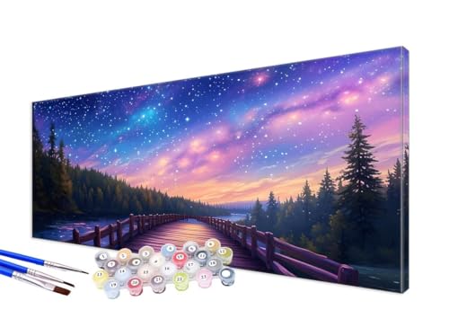 Malen Nach Zahlen Erwachsene Sternenhimmel Malen Nach Zahlen Brücke DIY Handgemalt Ölgemälde Kit Paint by Numbers Bastelset mit 3 - Pinseln und Acrylfarbe,Deko Wohnzimmer,Ohne Rahmen 100x200cm JC-145 von Jinycoon