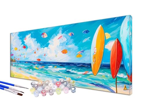 Malen Nach Zahlen Erwachsene Strand Malen Nach Zahlen Bunt DIY Handgemalt Ölgemälde Kit Paint by Numbers Bastelset mit 3 - Pinseln und Acrylfarbe, Deko Wohnzimmer, Geschenk, Ohne Rahmen 20x40cm JC-587 von Jinycoon