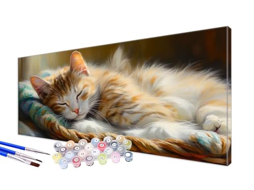 Malen Nach Zahlen Erwachsene Tier Malen Nach Zahlen Katze DIY Handgemalt Ölgemälde Kit Paint by Numbers Bastelset mit 3 - Pinseln und Acrylfarbe, Deko Wohnzimmer, Geschenk, Ohne Rahmen 90x180cm JC-63 von Jinycoon