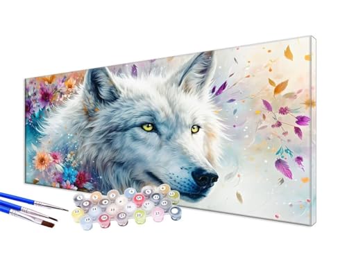 Malen Nach Zahlen Erwachsene Tier Malen Nach Zahlen Wolf DIY Handgemalt Ölgemälde Kit Paint by Numbers Bastelset mit 3 - Pinseln und Acrylfarbe, Deko Wohnzimmer, Geschenk, Ohne Rahmen 100x200cm JC-227 von Jinycoon