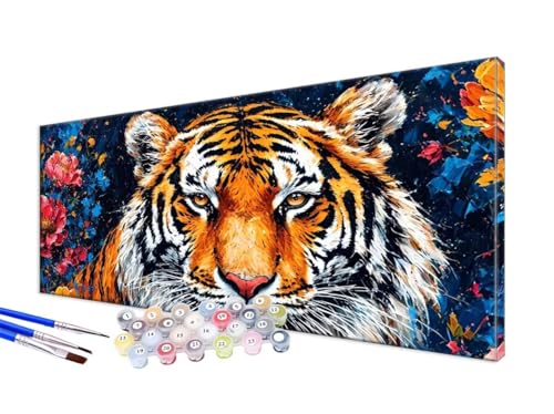 Malen Nach Zahlen Erwachsene Tiger Malen Nach Zahlen Blume DIY Handgemalt Ölgemälde Kit Paint by Numbers Bastelset mit 3 - Pinseln und Acrylfarbe, Deko Wohnzimmer, Geschenk, Ohne Rahmen 20x40cm JC-91 von Jinycoon