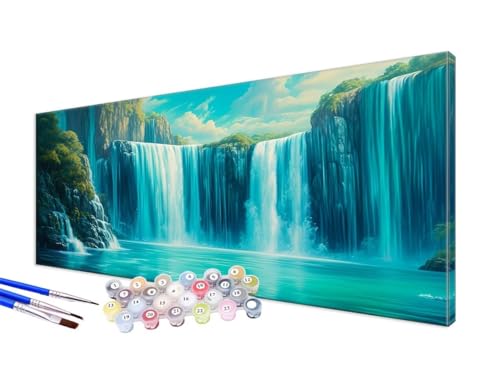 Malen Nach Zahlen Erwachsene Wasserfall Malen Nach Zahlen Wolken DIY Handgemalt Ölgemälde Kit Paint by Numbers Bastelset mit 3 - Pinseln und Acrylfarbe,Deko Wohnzimmer,Ohne Rahmen 100x200cm JC-567 von Jinycoon