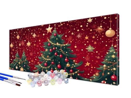 Malen Nach Zahlen Erwachsene Weihnachten Malen Nach Zahlen Baum DIY Handgemalt Ölgemälde Kit Paint by Numbers Bastelset mit 3 - Pinseln und Acrylfarbe, Deko Wohnzimmer, Ohne Rahmen 20x40cm JC-623 von Jinycoon