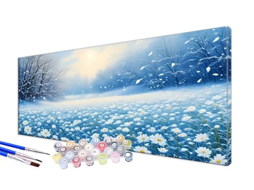 Malen Nach Zahlen Erwachsene Winter Malen Nach Zahlen Gänseblümchen DIY Handgemalt Ölgemälde Kit Paint by Numbers Bastelset mit 3 - Pinseln und Acrylfarbe,Deko Wohnzimmer,Ohne Rahmen 30x60cm JC-691 von Jinycoon