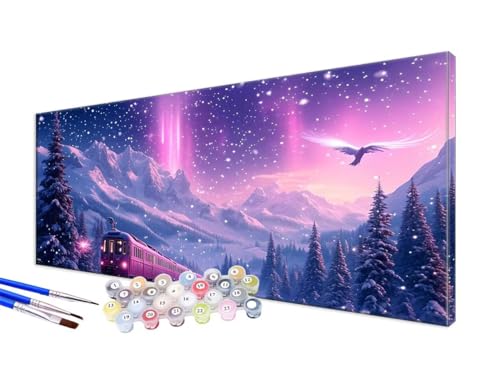 Malen Nach Zahlen Erwachsene Winter Malen Nach Zahlen Zug DIY Handgemalt Ölgemälde Kit Paint by Numbers Bastelset mit 3 - Pinseln und Acrylfarbe, Deko Wohnzimmer, Geschenk, Ohne Rahmen 30x60cm JC-645 von Jinycoon