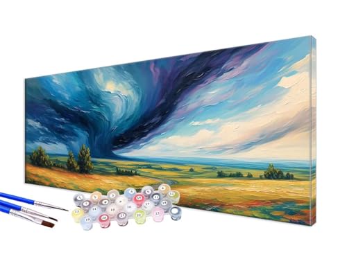 Malen Nach Zahlen Erwachsene Wolken Malen Nach Zahlen Landschaft (1) DIY Handgemalt Ölgemälde Kit Paint by Numbers Bastelset mit 3 - Pinseln und Acrylfarbe,Deko Wohnzimmer,Ohne Rahmen 60x120cm JC-695 von Jinycoon