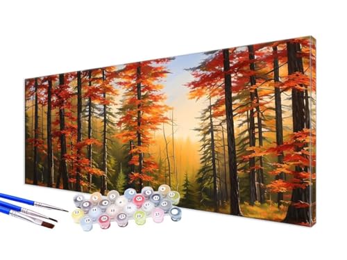 Malen Nach Zahlen Herbst Malen Nach Zahlen Erwachsene Groß XXL 100x200cm, DIY Handgemalt Ölgemälde Bastelset Kit für Anfänger mit 3 Feinen Pinseln und Acrylfarbe, Zimmer Deko, Ohne Rahmen, Wald JC-590 von Jinycoon