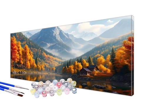 Malen Nach Zahlen Herbst Malen Nach Zahlen Erwachsene Groß XXL 20x40cm,DIY Handgemalt Ölgemälde Bastelset Kit für Anfänger mit 3 Feinen Pinseln und Acrylfarbe,Zimmer Deko,Ohne Rahmen,Landschaft JC-36 von Jinycoon