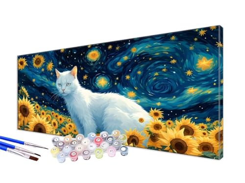 Malen Nach Zahlen Katze Malen Nach Zahlen Erwachsene XXL 100x200cm,DIY Handgemalt Ölgemälde Bastelset Kit für Anfänger mit 3 Feinen Pinseln und Acrylfarbe,Zimmer Deko,Ohne Rahmen,Sonnenblume JC-182 von Jinycoon