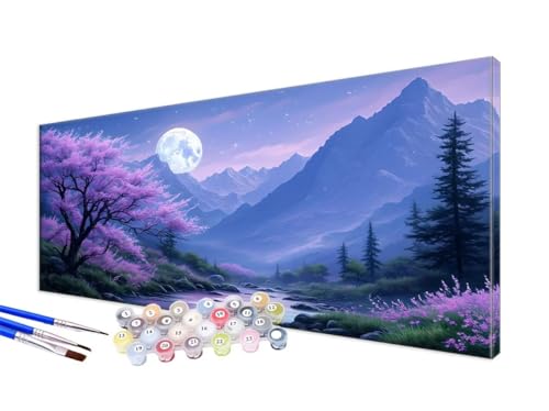 Malen Nach Zahlen Kirschblüten Malen Nach Zahlen Erwachsene XXL 100x220cm,DIY Handgemalt Ölgemälde Bastelset Kit für Anfänger mit 3 Feinen Pinseln und Acrylfarbe,Zimmer Deko,Ohne Rahmen,Mond JC-40 von Jinycoon