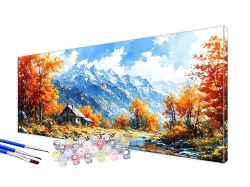 Malen Nach Zahlen Landschaft Malen Nach Zahlen Erwachsene Groß XXL 20x40cm,DIY Handgemalt Ölgemälde Bastelset Kit für Anfänger mit 3 Feinen Pinseln und Acrylfarbe,Zimmer Deko,Ohne Rahmen,Herbst JC-18 von Jinycoon