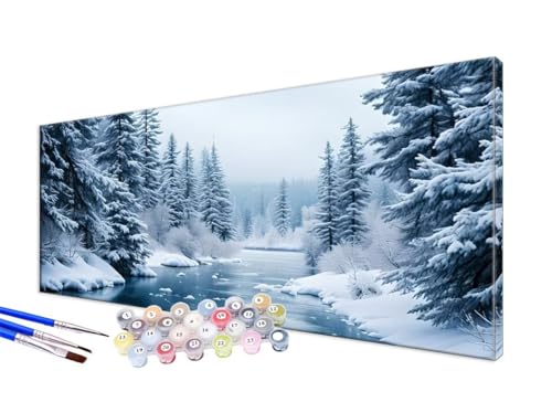 Malen Nach Zahlen Landschaft Malen Nach Zahlen Erwachsene Groß XXL 20x40cm,DIY Handgemalt Ölgemälde Bastelset Kit für Anfänger mit 3 Feinen Pinseln und Acrylfarbe,Zimmer Deko,Ohne Rahmen,Winter JC-620 von Jinycoon