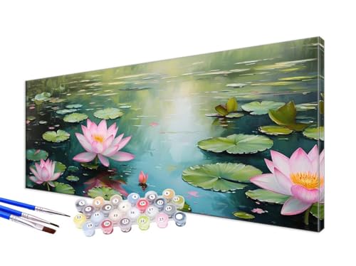 Malen Nach Zahlen Lotus Malen Nach Zahlen Erwachsene Groß XXL 100x220cm,DIY Handgemalt Ölgemälde Bastelset Kit für Anfänger mit 3 Feinen Pinseln und Acrylfarbe,Zimmer Deko,Ohne Rahmen,See (1) JC-644 von Jinycoon