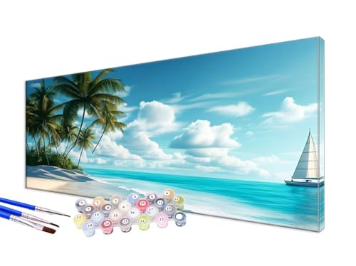 Malen Nach Zahlen Meer Malen Nach Zahlen Erwachsene Groß XXL 100x200cm, DIY Handgemalt Ölgemälde Bastelset Kit für Anfänger mit 3 Feinen Pinseln und Acrylfarbe, Zimmer Deko, Ohne Rahmen, Strand JC-586 von Jinycoon