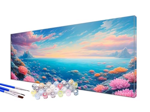 Malen Nach Zahlen Meer Malen Nach Zahlen Erwachsene Groß XXL 100x200cm,DIY Handgemalt Ölgemälde Bastelset Kit für Anfänger mit 3 Feinen Pinseln und Acrylfarbe,Zimmer Deko,Ohne Rahmen,Koralle JC-786 von Jinycoon