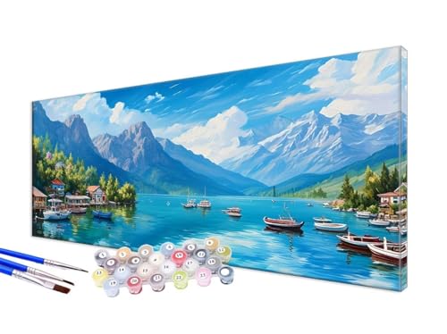 Malen Nach Zahlen Meer Malen Nach Zahlen Erwachsene Groß XXL 100x200cm,DIY Handgemalt Ölgemälde Bastelset Kit für Anfänger mit 3 Feinen Pinseln und Acrylfarbe,Zimmer Deko,Ohne Rahmen,Segelboot JC-26 von Jinycoon