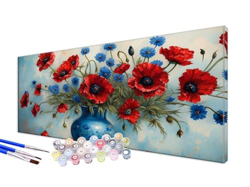 Malen Nach Zahlen Mohn Malen Nach Zahlen Erwachsene Groß XXL 100x200cm, DIY Handgemalt Ölgemälde Bastelset Kit für Anfänger mit 3 Feinen Pinseln und Acrylfarbe, Zimmer Deko, Ohne Rahmen, Vase JC-562 von Jinycoon