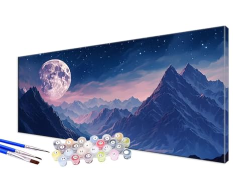 Malen Nach Zahlen Mond Malen Nach Zahlen Erwachsene Groß XXL 40x80cm,DIY Handgemalt Ölgemälde Bastelset Kit für Anfänger mit 3 Feinen Pinseln und Acrylfarbe,Zimmer Deko,Ohne Rahmen,Landschaft JC-84 von Jinycoon