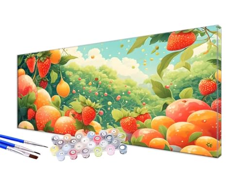 Malen Nach Zahlen Obst Malen Nach Zahlen Erwachsene Groß XXL 20x40cm, DIY Handgemalt Ölgemälde Bastelset Kit für Anfänger mit 3 Feinen Pinseln und Acrylfarbe, Zimmer Deko, Ohne Rahmen, Erdbeere JC-256 von Jinycoon