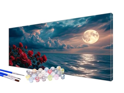 Malen Nach Zahlen Rose Malen Nach Zahlen Erwachsene Groß XXL 100x200cm,DIY Handgemalt Ölgemälde Bastelset Kit für Anfänger mit 3 Feinen Pinseln und Acrylfarbe,Zimmer Deko,Ohne Rahmen,Mond (1) JC-664 von Jinycoon