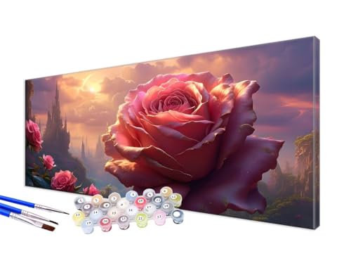 Malen Nach Zahlen Schloss Malen Nach Zahlen Erwachsene Groß XXL 20x40cm, DIY Handgemalt Ölgemälde Bastelset Kit für Anfänger mit 3 Feinen Pinseln und Acrylfarbe, Zimmer Deko, Ohne Rahmen, Rose JC-796 von Jinycoon