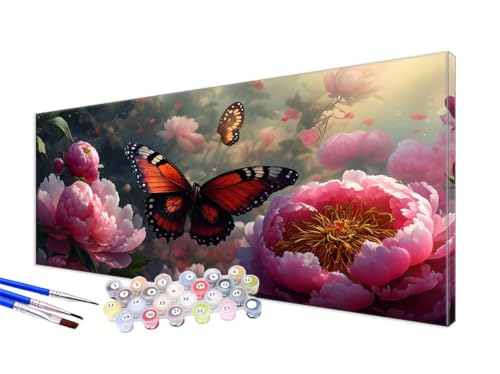 Malen Nach Zahlen Schmetterling Malen Nach Zahlen Erwachsene Groß XXL 100x200cm,DIY Handgemalt Ölgemälde Bastelset Kit mit 3 Feinen Pinseln und Acrylfarbe,Zimmer Deko,Ohne Rahmen,Pfingstrose JC-16 von Jinycoon