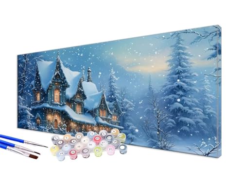 Malen Nach Zahlen Schneeszene Malen Nach Zahlen Erwachsene XXL 100x220cm,DIY Handgemalt Ölgemälde Bastelset Kit für Anfänger mit 3 Feinen Pinseln und Acrylfarbe,Zimmer Deko,Ohne Rahmen,Winter JC-600 von Jinycoon