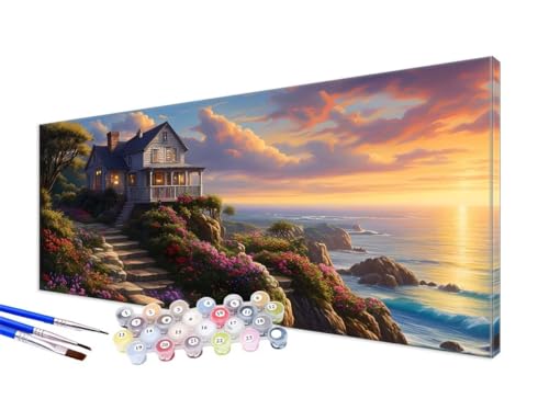 Malen Nach Zahlen Sonnenaufgang Malen Nach Zahlen Erwachsene XXL 60x120cm,DIY Handgemalt Ölgemälde Bastelset Kit für Anfänger mit 3 Feinen Pinseln und Acrylfarbe,Zimmer Deko,Ohne Rahmen,Blume JC-524 von Jinycoon