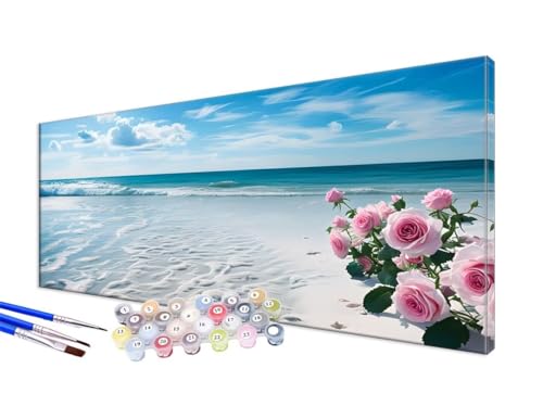 Malen Nach Zahlen Strand Malen Nach Zahlen Erwachsene Groß XXL 100x200cm, DIY Handgemalt Ölgemälde Bastelset Kit für Anfänger mit 3 Feinen Pinseln und Acrylfarbe, Zimmer Deko, Ohne Rahmen, Rose JC-252 von Jinycoon