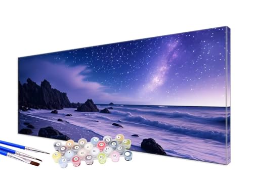 Malen Nach Zahlen Strand Malen Nach Zahlen Erwachsene XXL 100x220cm,DIY Handgemalt Ölgemälde Bastelset Kit für Anfänger mit 3 Feinen Pinseln und Acrylfarbe,Zimmer Deko,Ohne Rahmen,Sternenhimmel JC-788 von Jinycoon