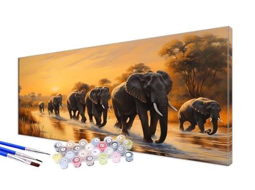 Malen Nach Zahlen Tier Malen Nach Zahlen Erwachsene Groß XXL 100x200cm, DIY Handgemalt Ölgemälde Bastelset Kit für Anfänger mit 3 Feinen Pinseln und Acrylfarbe, Zimmer Deko, Ohne Rahmen, Elefant JC-30 von Jinycoon